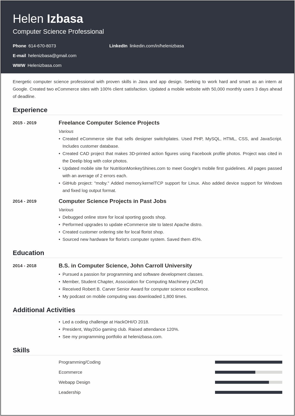 Sample Resume With Externship Experience