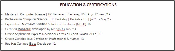 Sample Resume With Oracle Certifications
