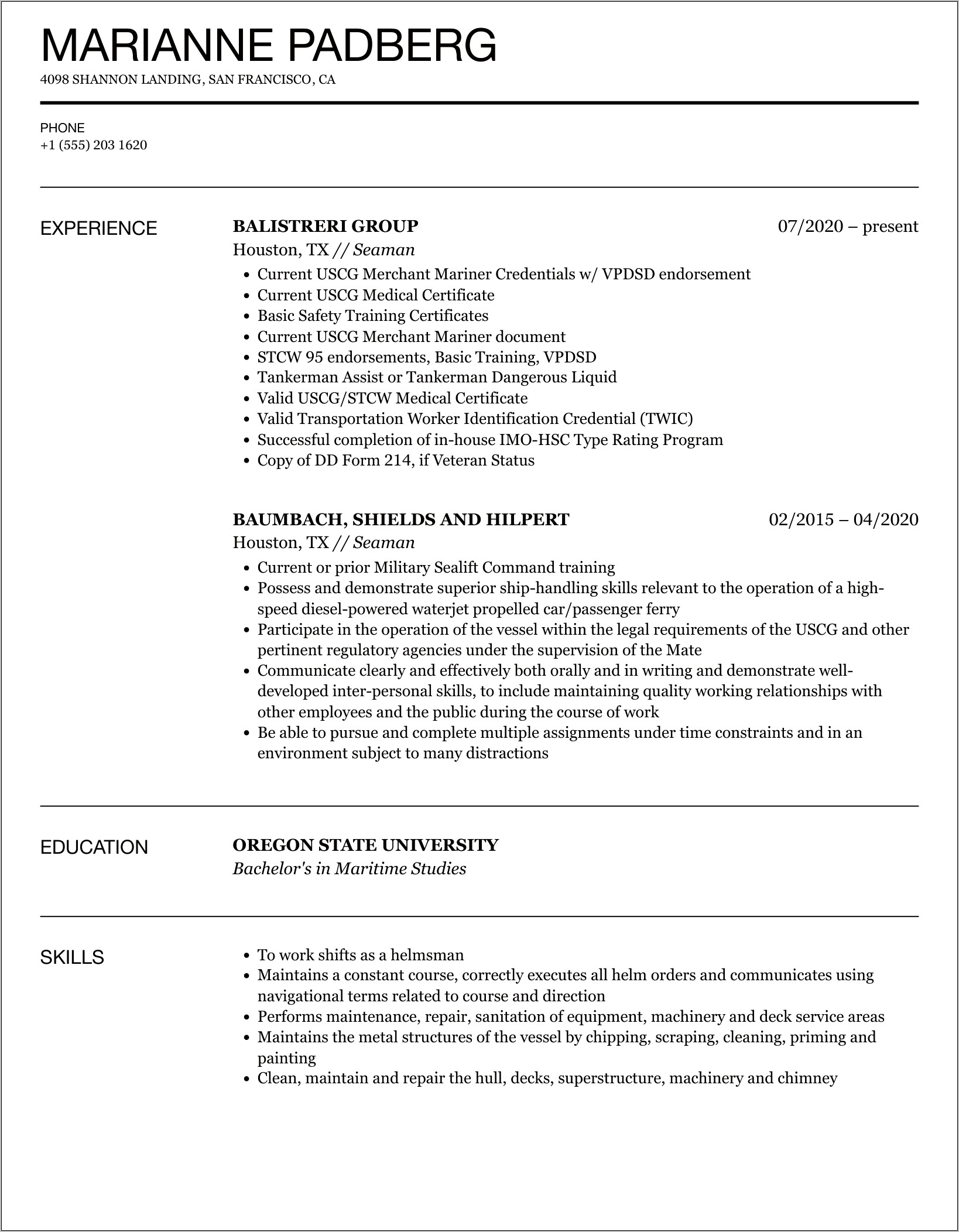 Sample Resume With Passport Details