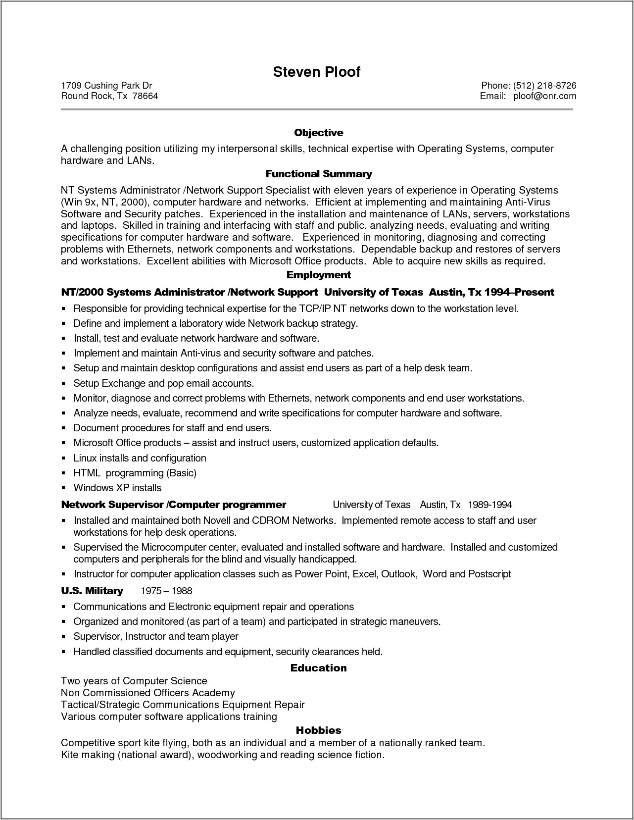 Sample Resume With Professional Experience