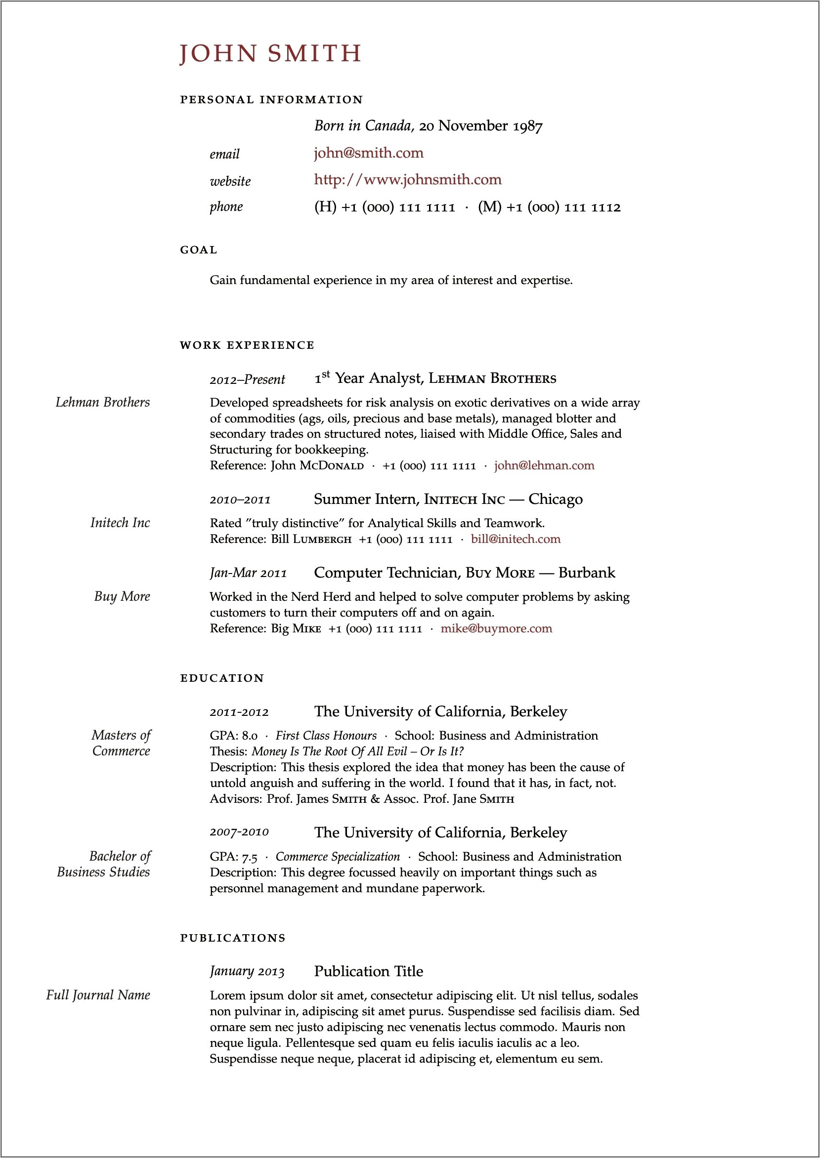 Sample Resume With Two Degrees