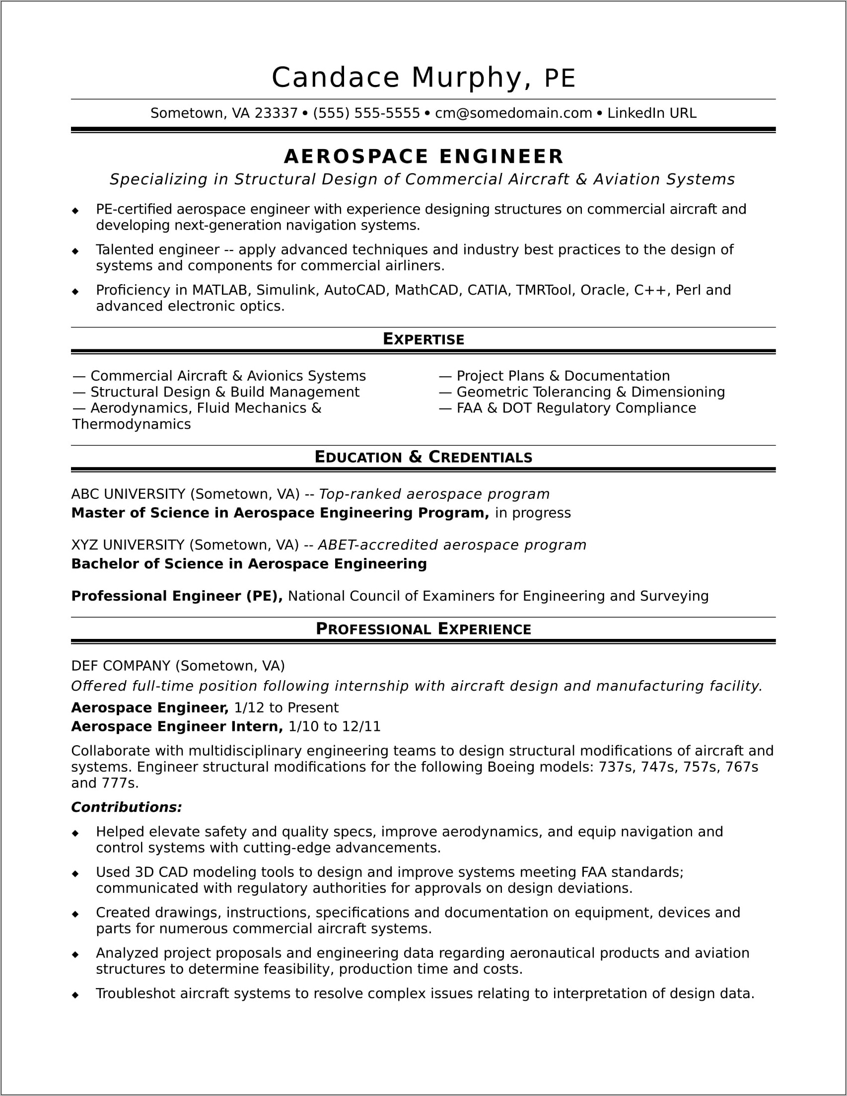 Sample Resumes For Aviation Industry