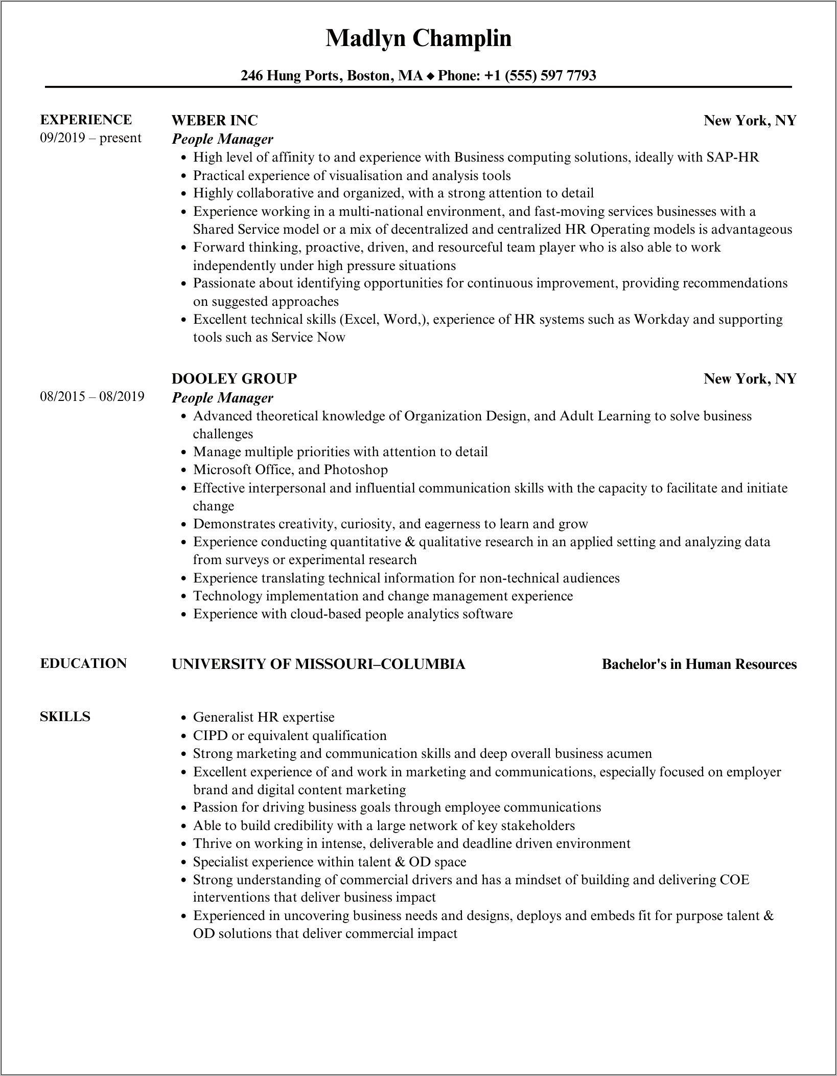 Sample Resumes For Experienced Persons