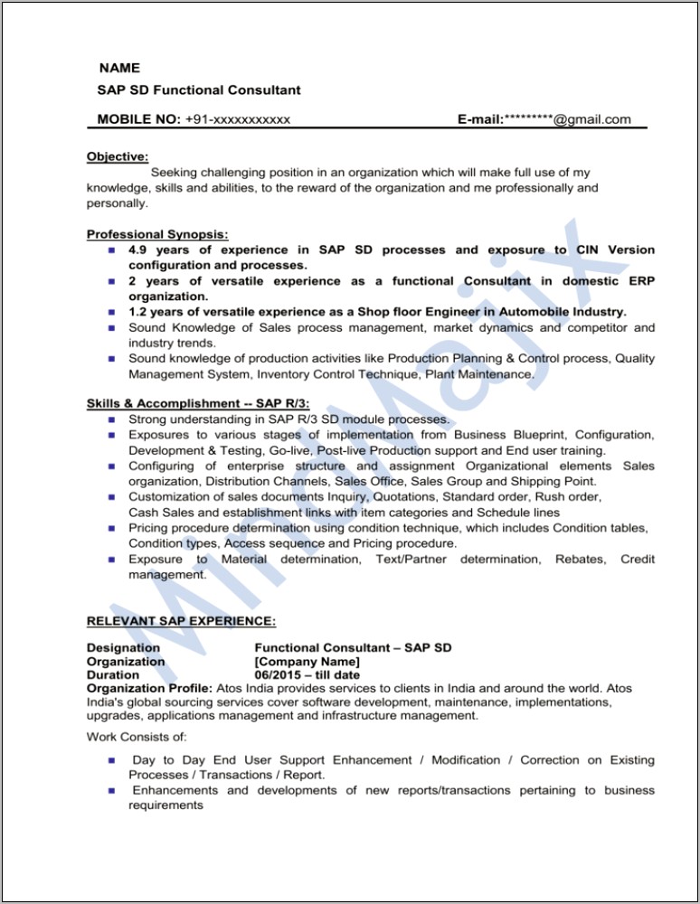 Sample Resumes For Material Planner