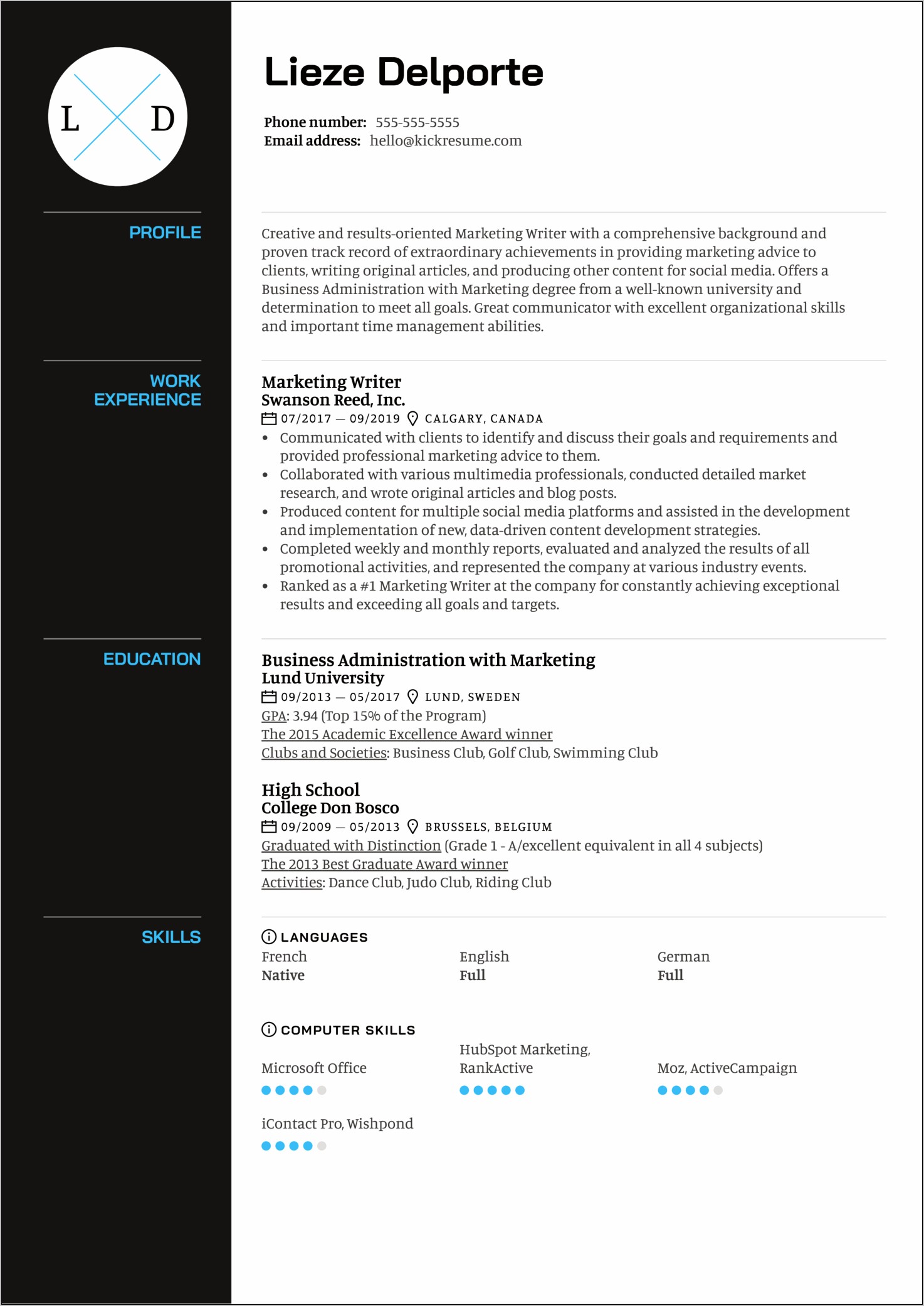 Sample Resumes For Writing Jobs
