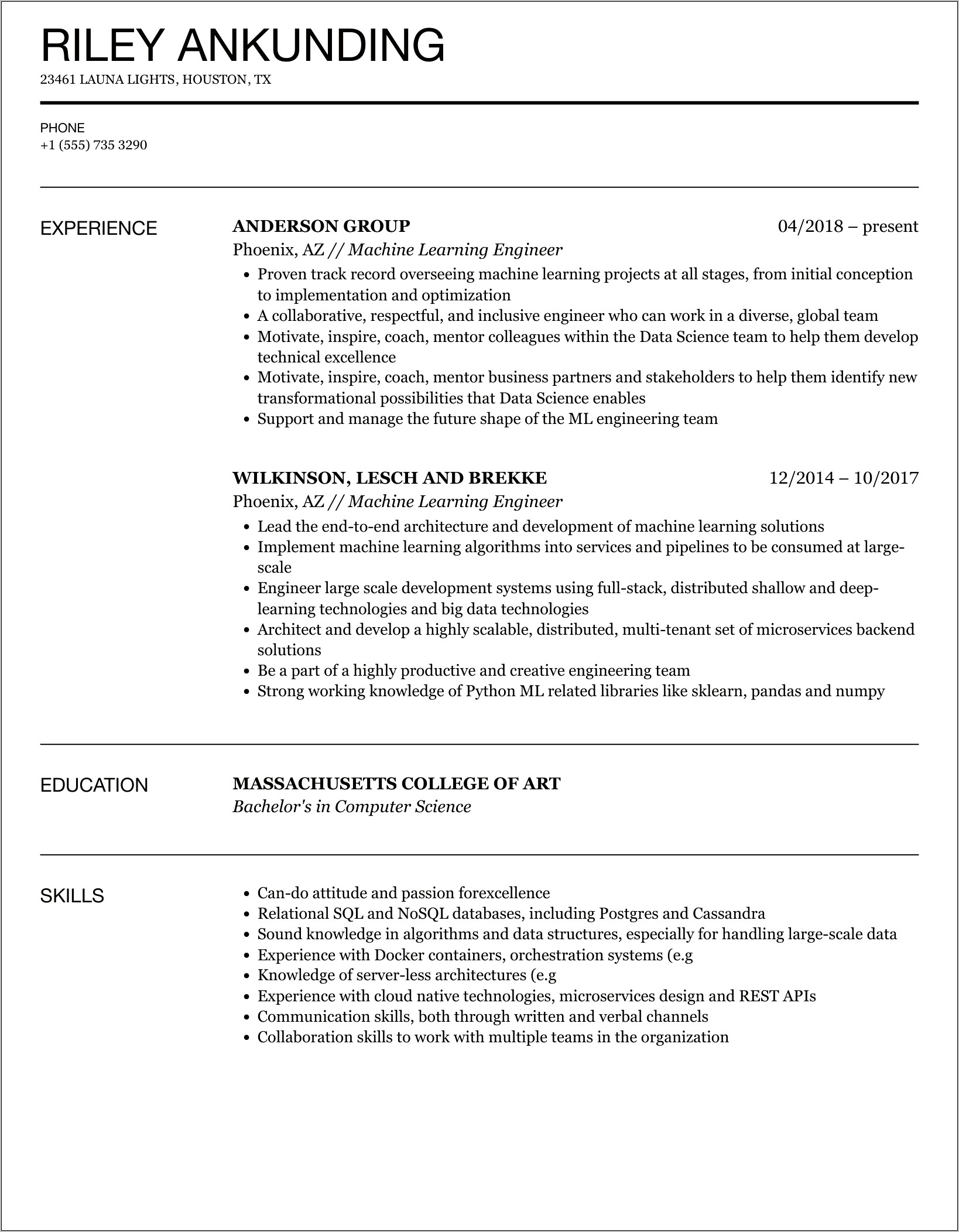 Sample Resumes On Artificial Intelligence