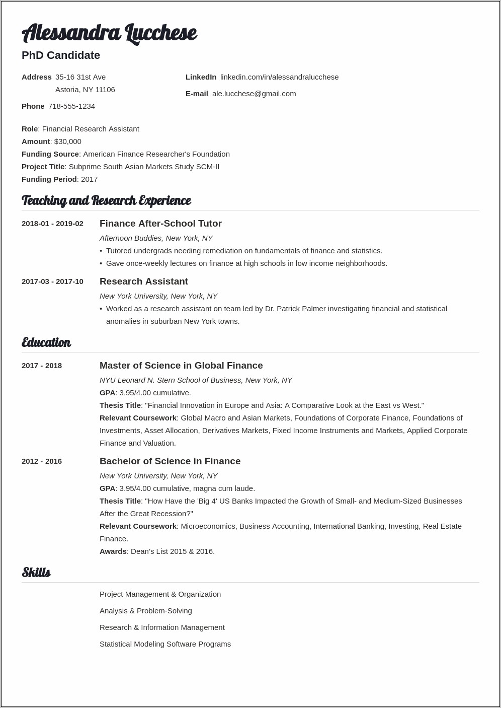 Sample Resumes With Masters Degrees