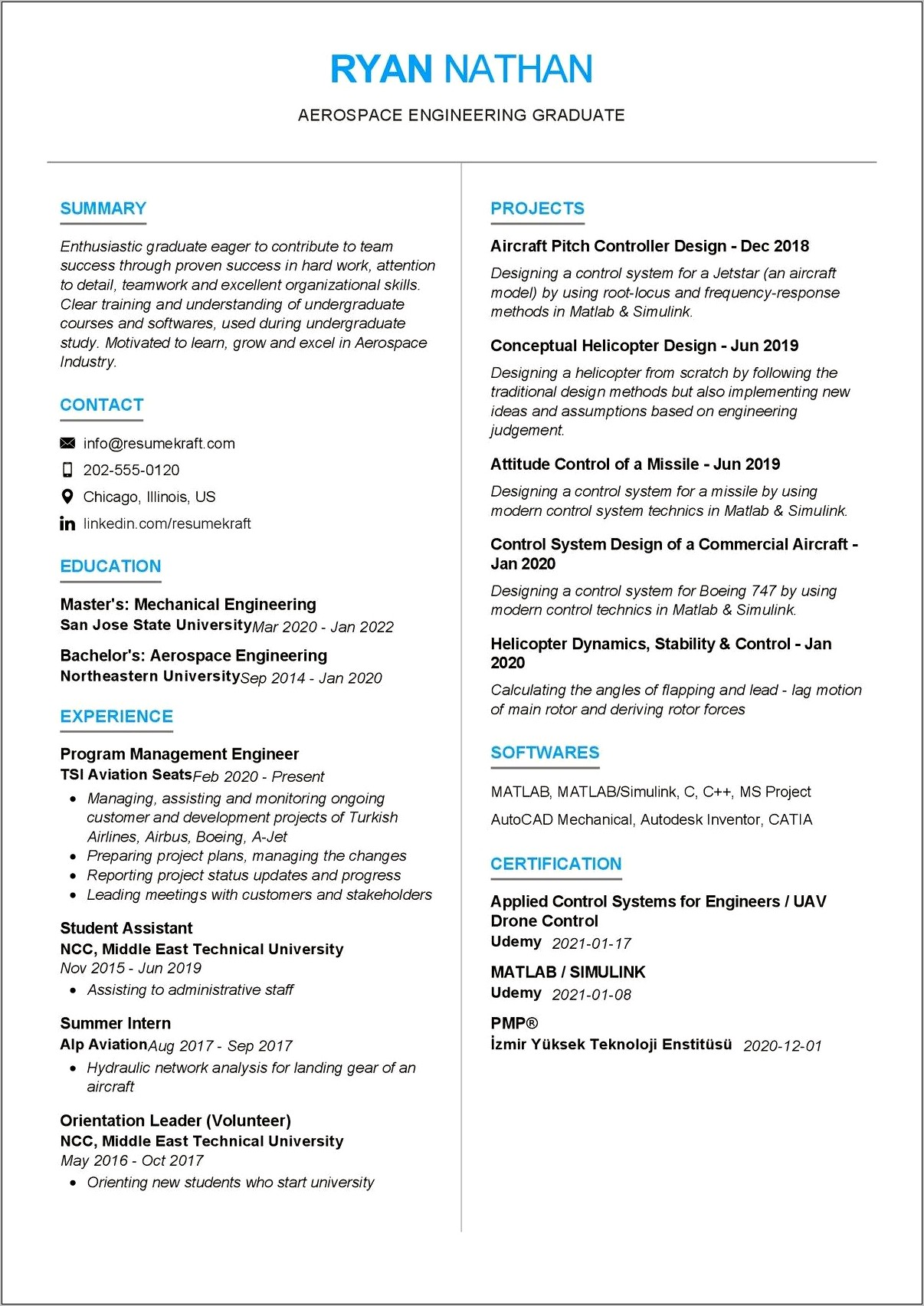 Sample Undergraduate Aerospace Engineering Resume