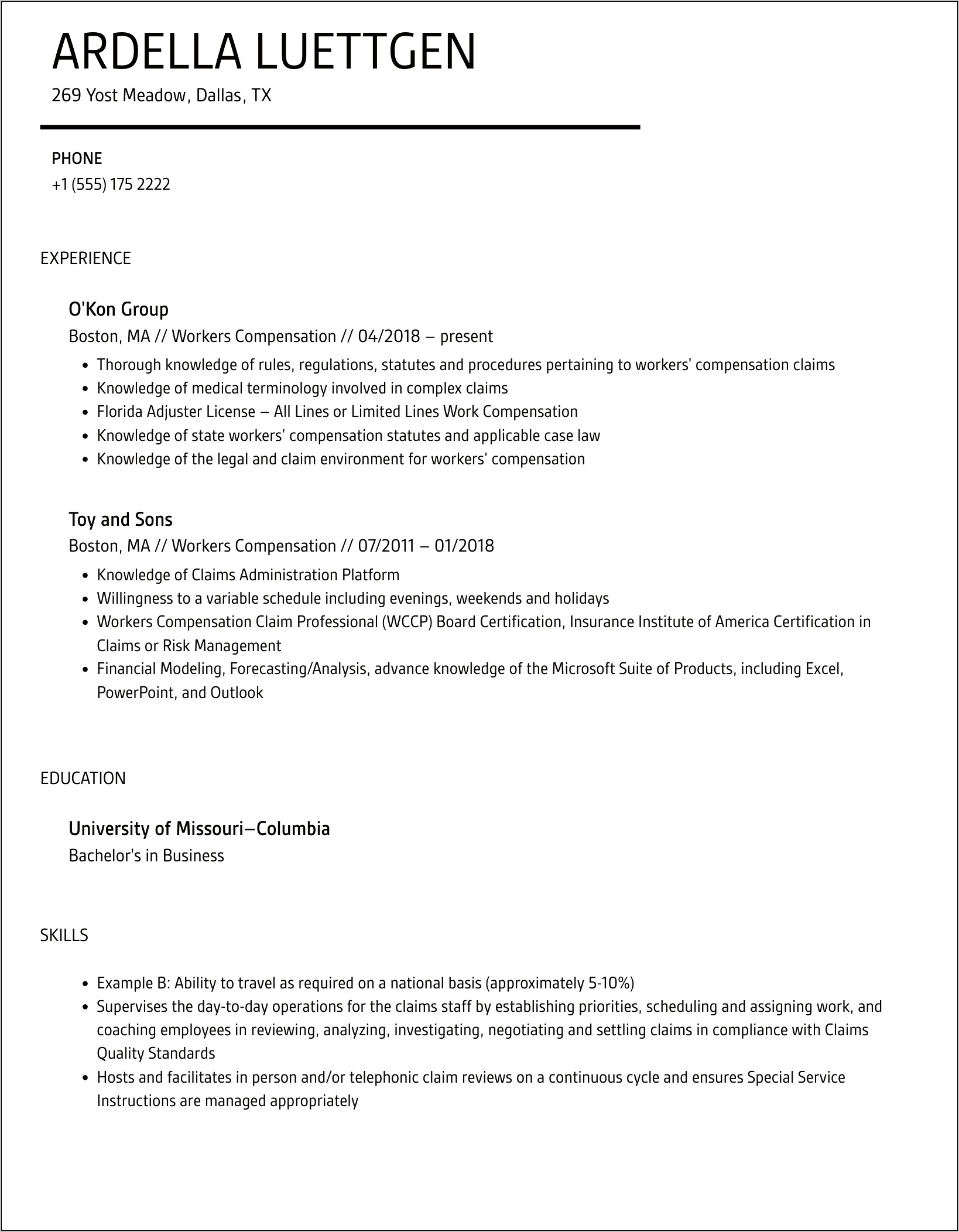 Sample Workers Compensation Attorney Resume