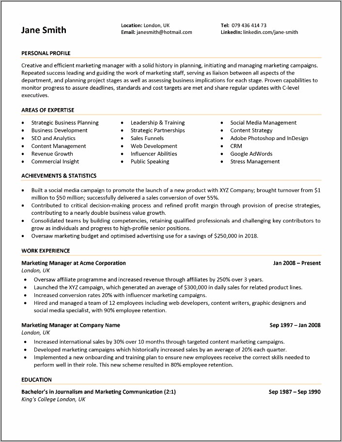 Samples Of A Combination Resume