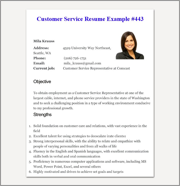Samples Resumes Customer Service Representative