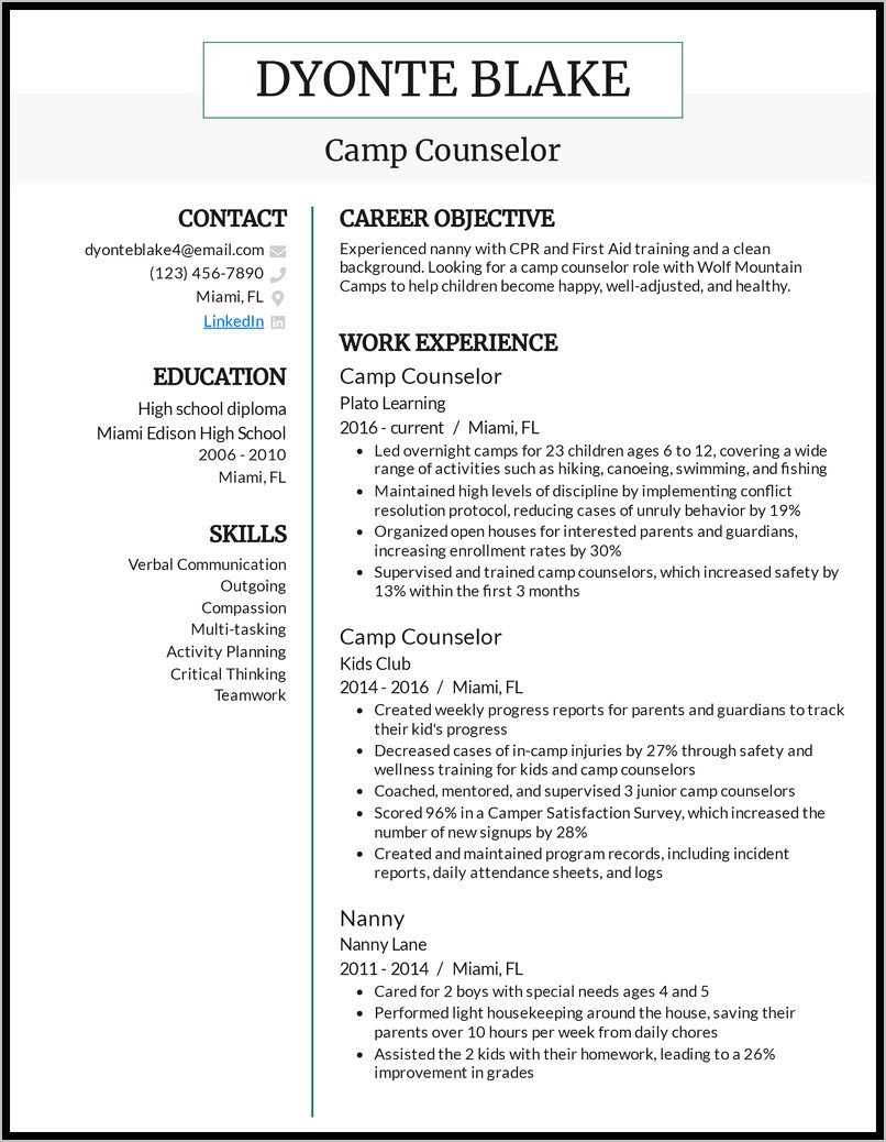 School Counselor Resume Objective Sample