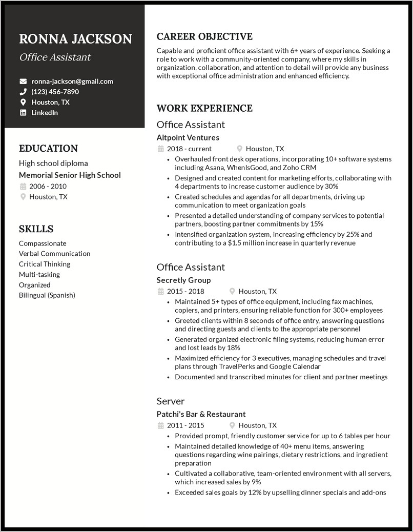 School Office Assistant Resume Examples