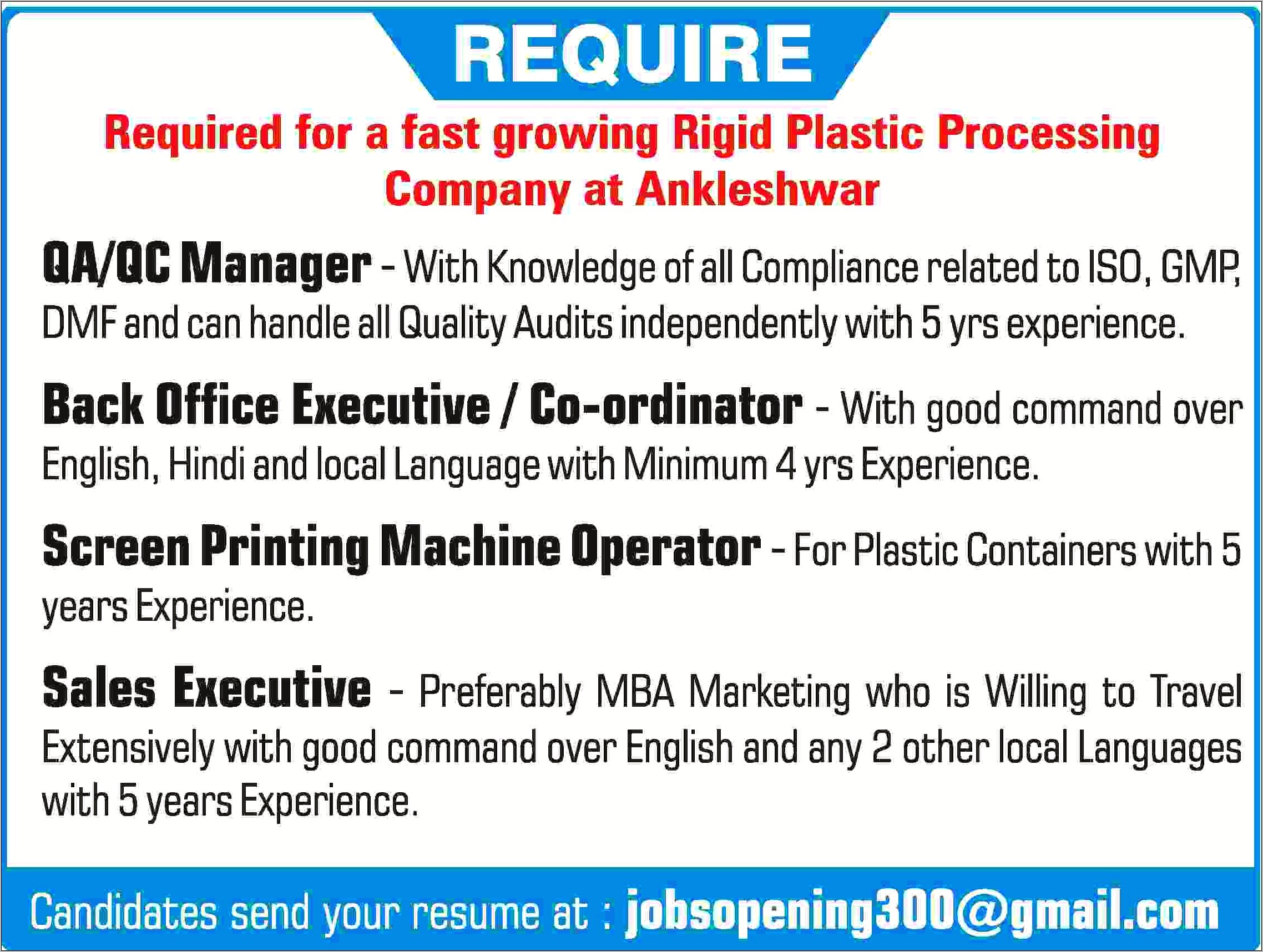 Screen Printing Job Description Resume