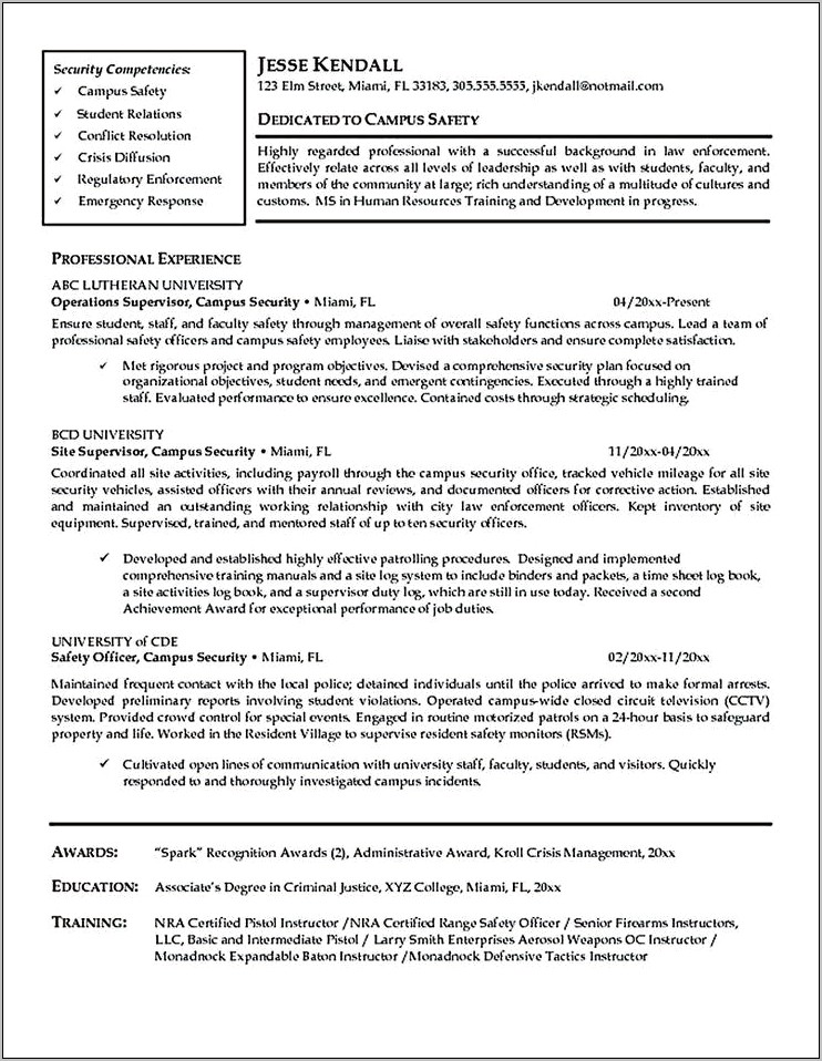 Security Officer Training Manager Resume