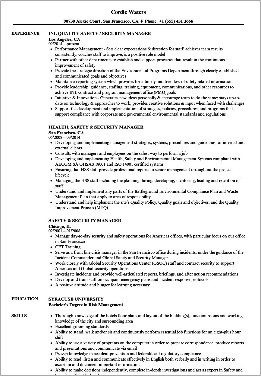 Security Supervisor Resume Resume Examples