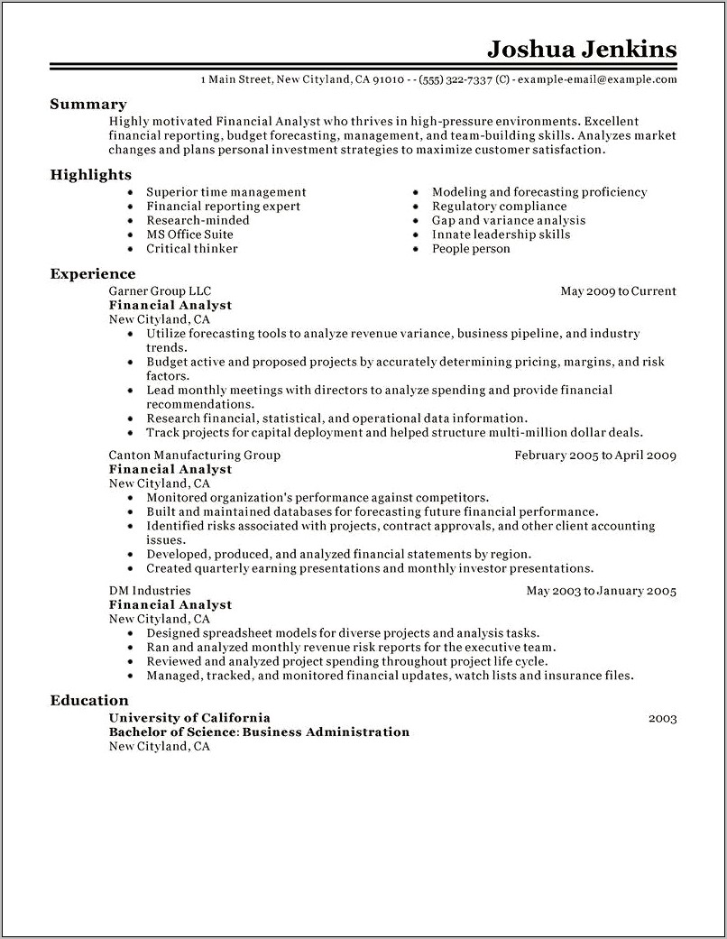 Senior Finance Analyst Resume Sample