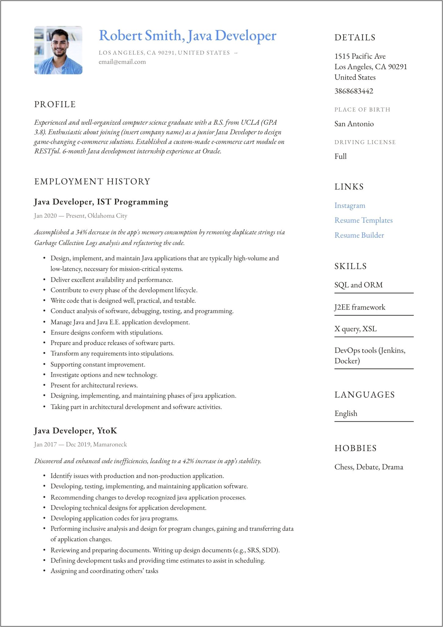 Senior Java Developer Resume Objective