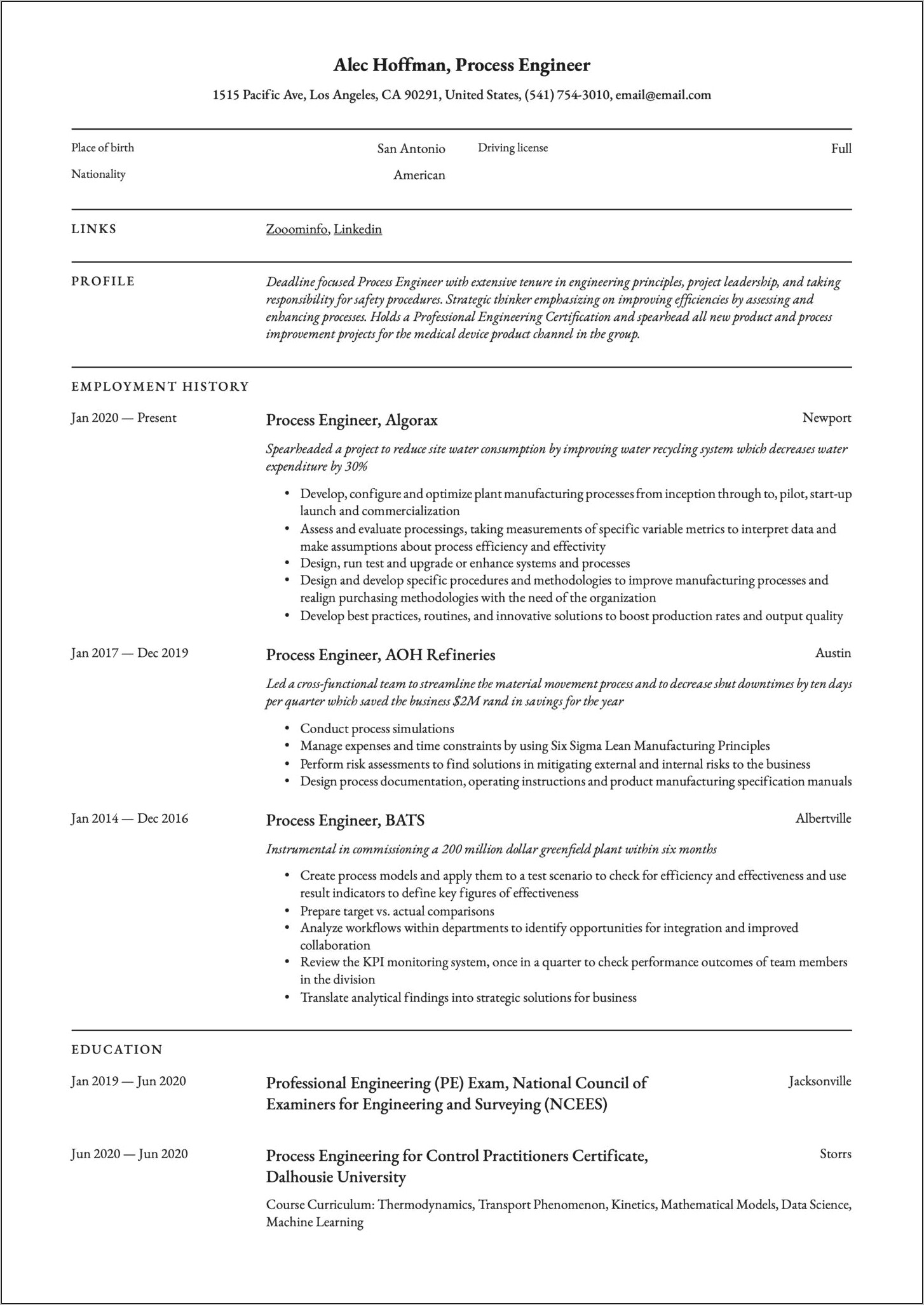 Senior Process Engineer Objective Resume