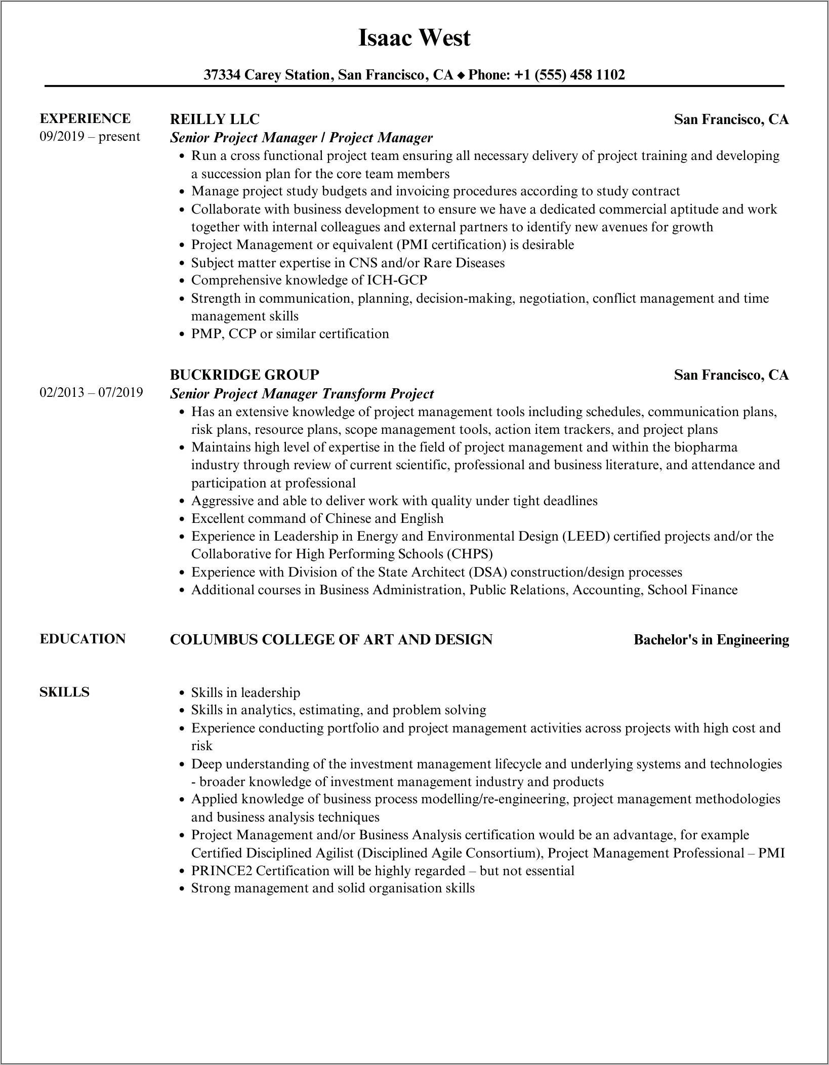 Senior Project Manager Resume Template
