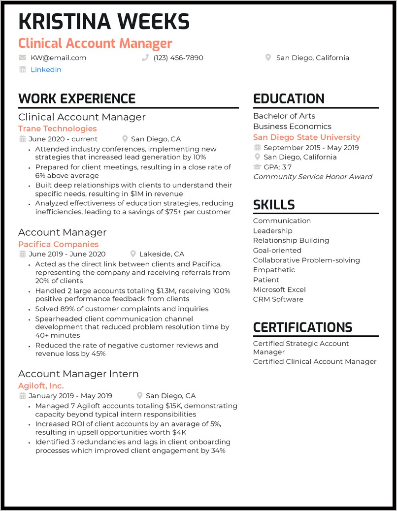 Senior Relationship Manager Sample Resume