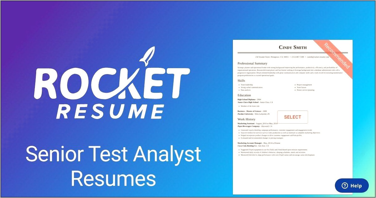 Senior Test Analyst Resume Samples