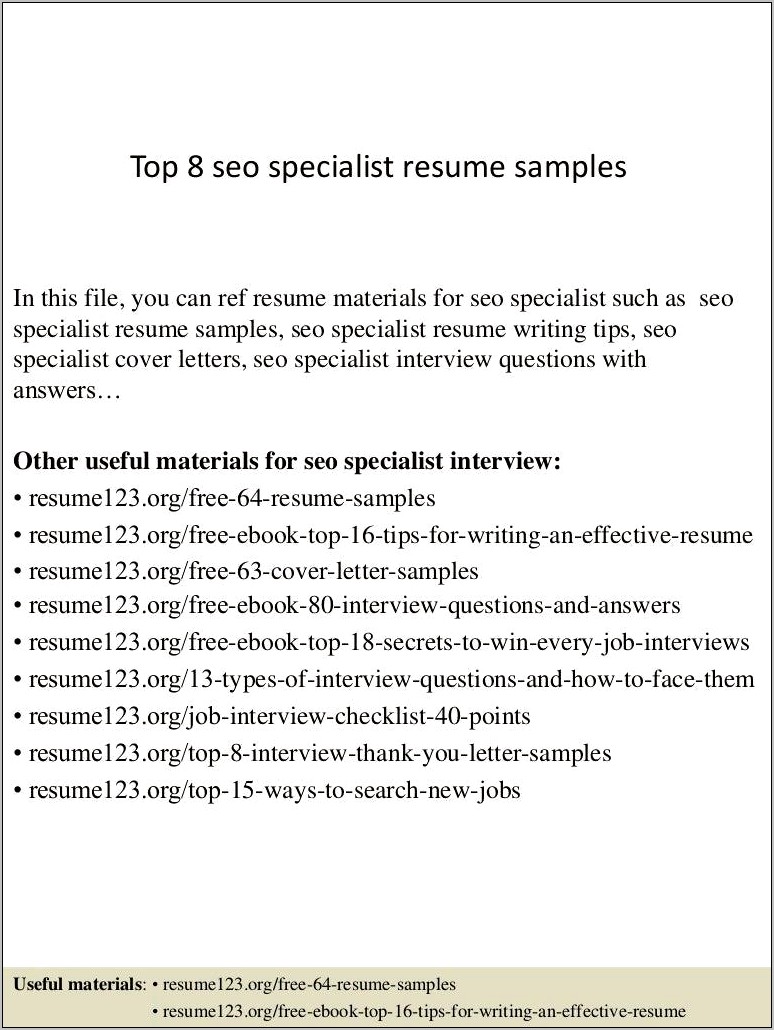 Seo Specialist Resume Job Hero