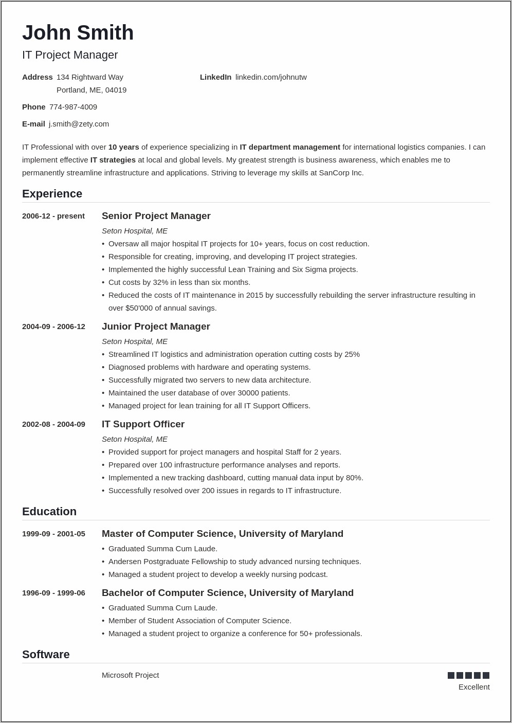 Simple Resume Template Without Objective