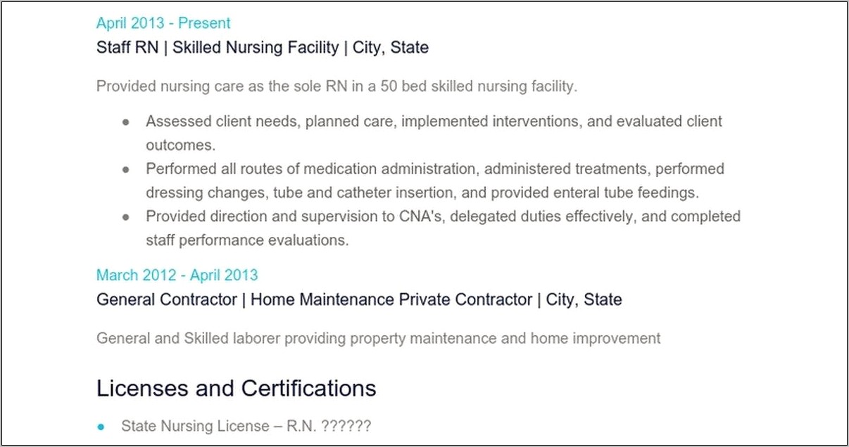 Skilled Nursing Facility Rn Resume