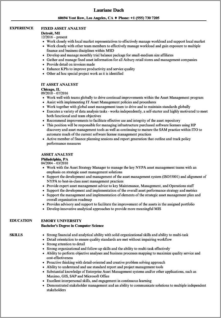 Skills And Assets For Resume