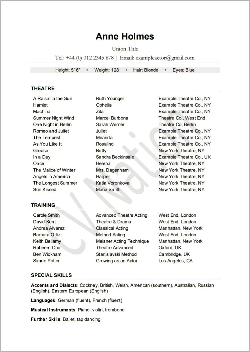 Skills For An Acting Resume
