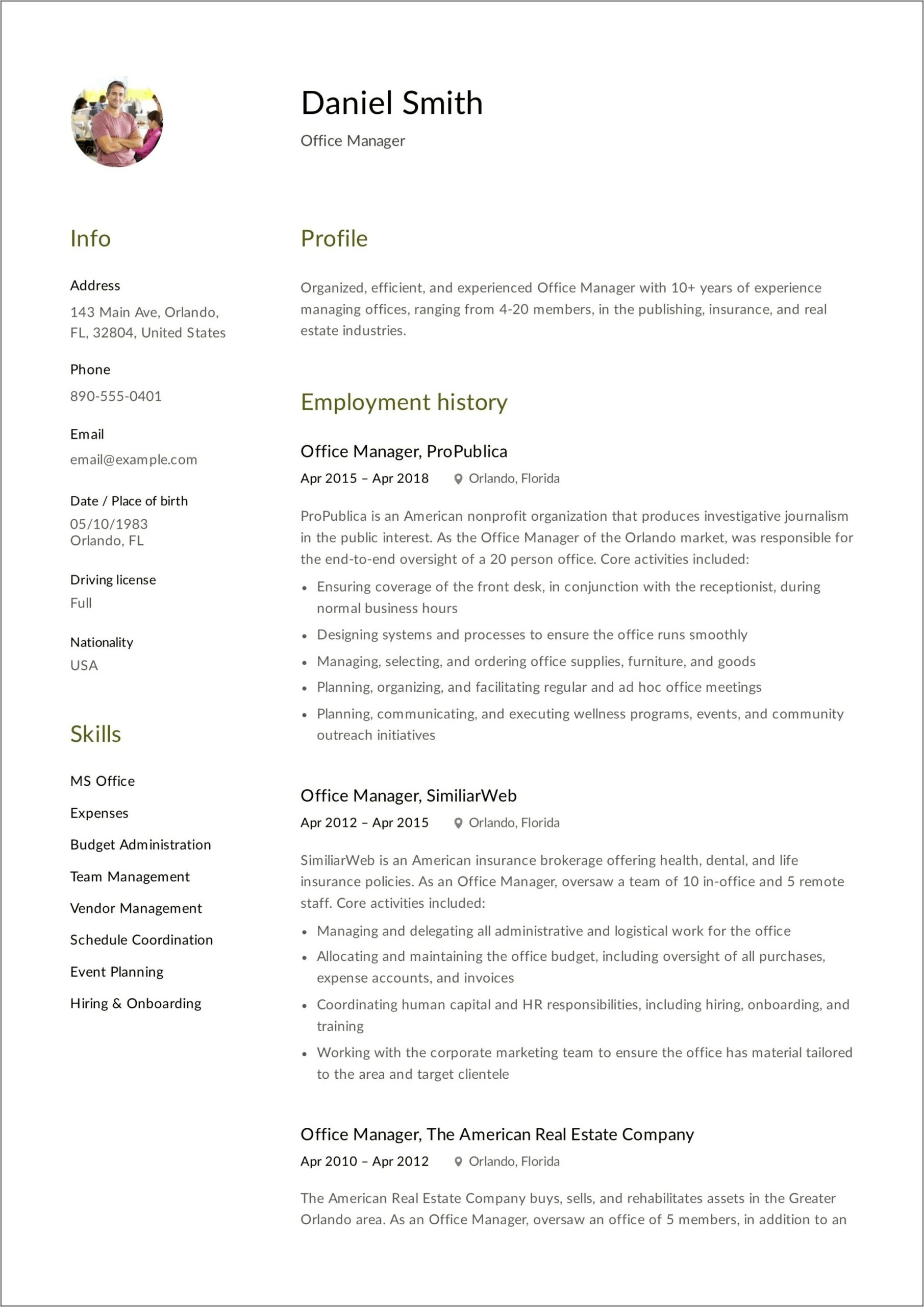 Skills For Office Management Resume