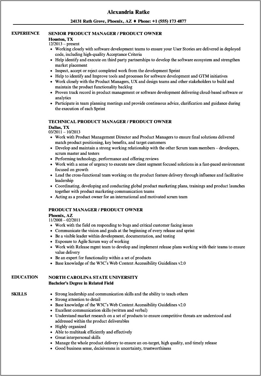 Skills For Product Manager Resume