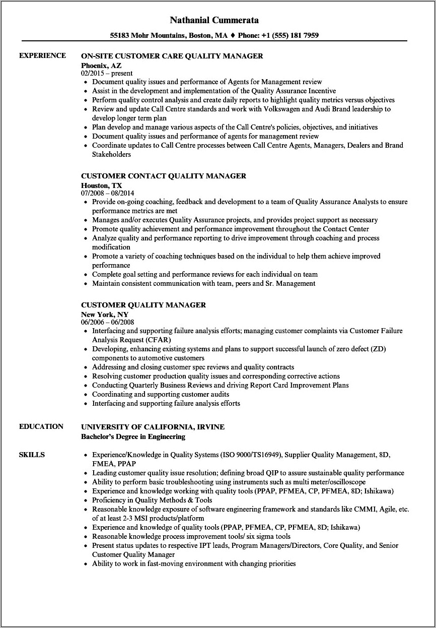 Skills For Quality Director Resumes