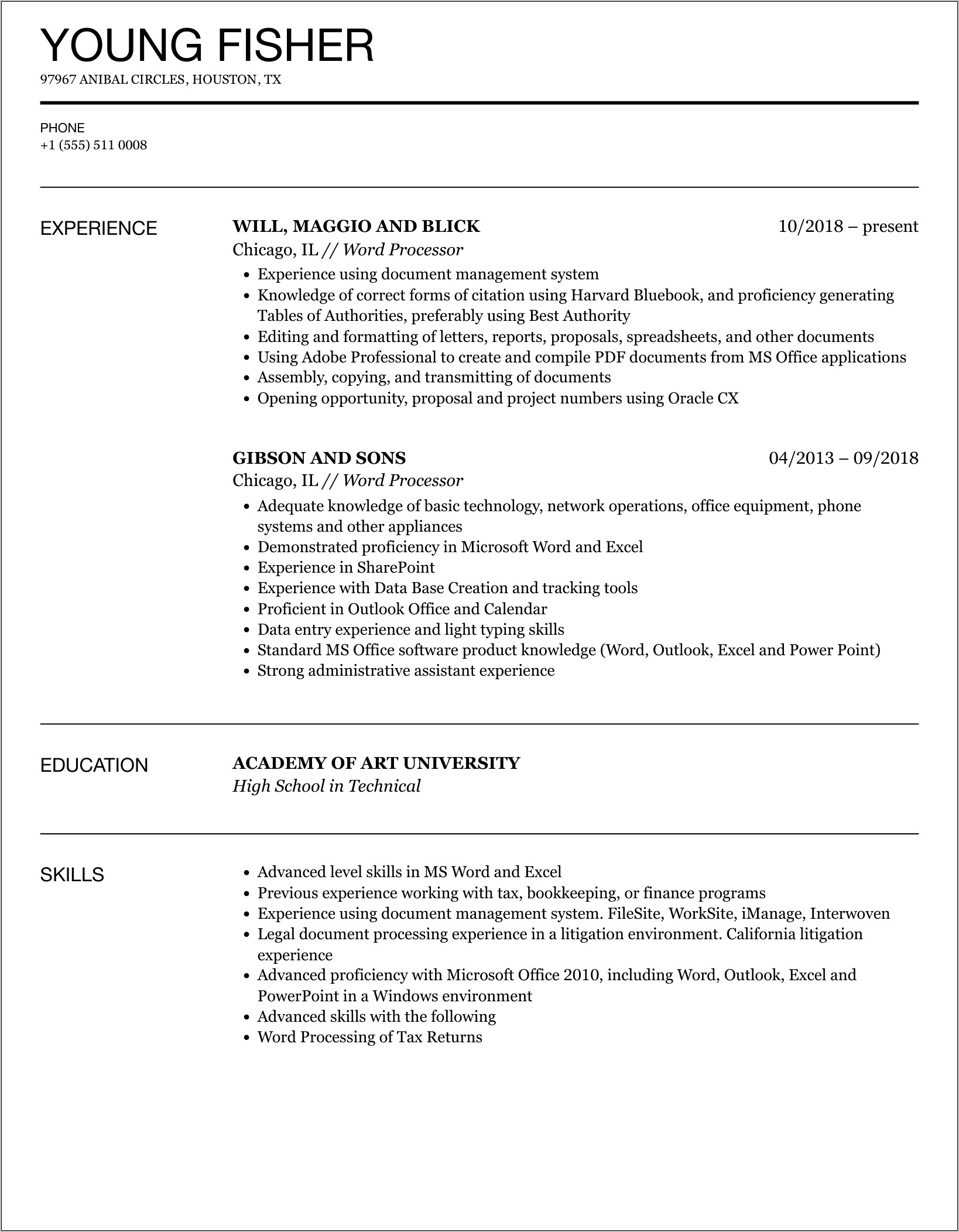 Skills For Resume Excel Word