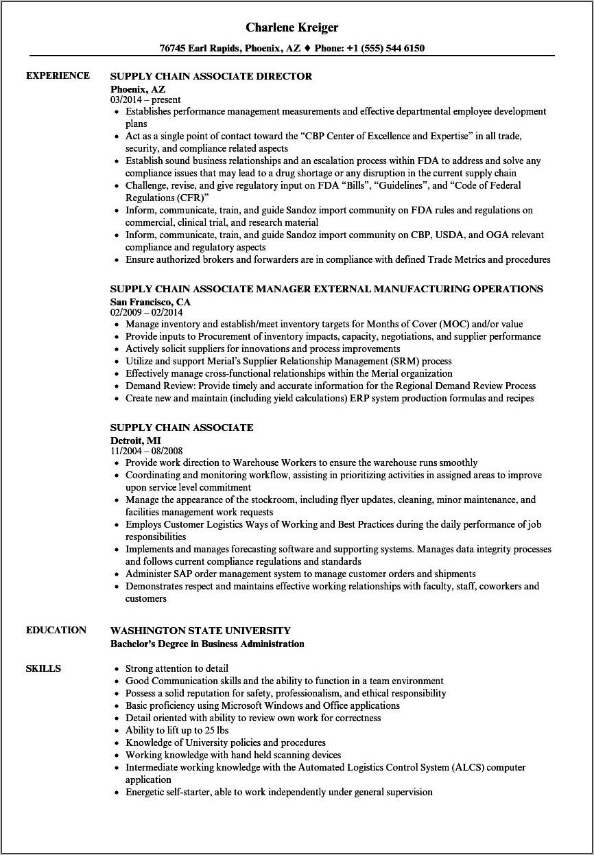 Skills For Supply Chain Resume
