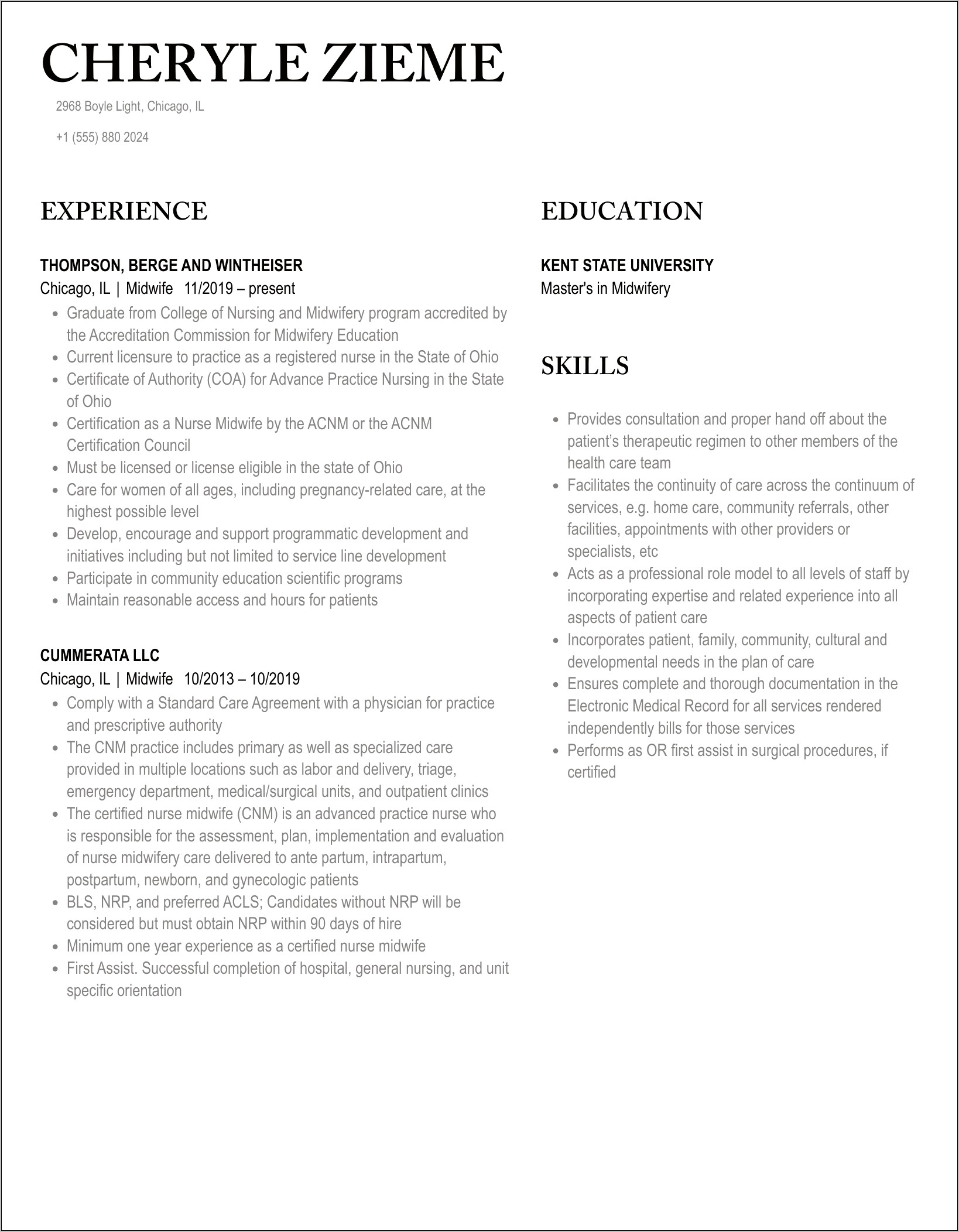 Skills In Resume For Midwifery