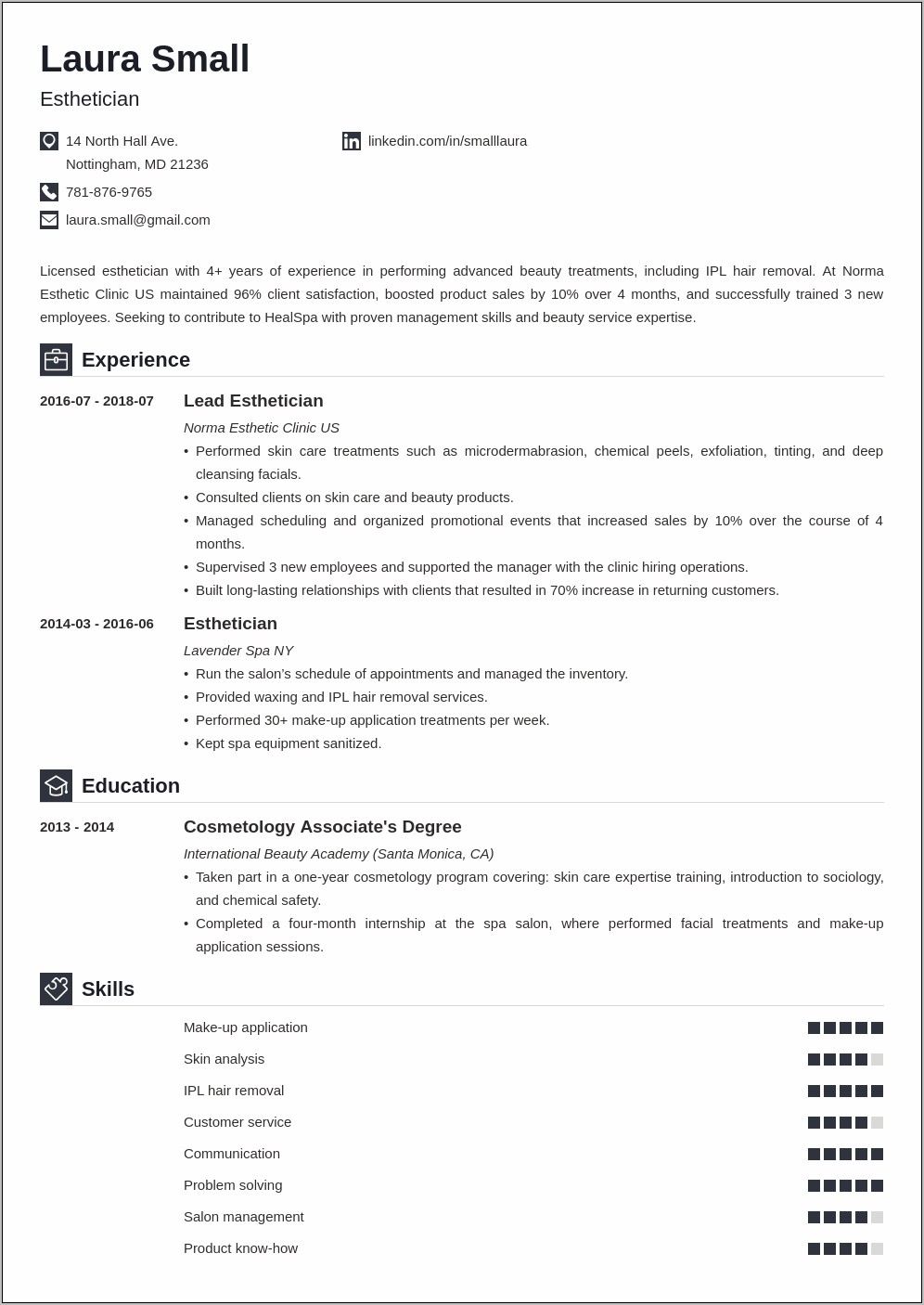 Skin Care Specialist Resume Objective
