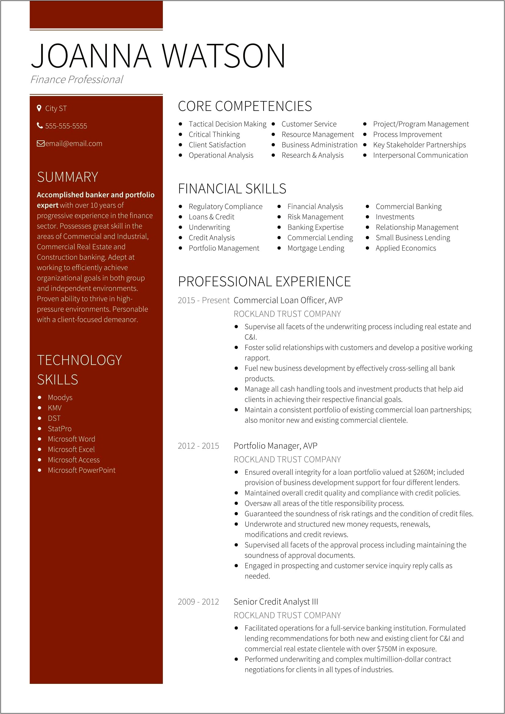Small Business Specialist Resume Sample