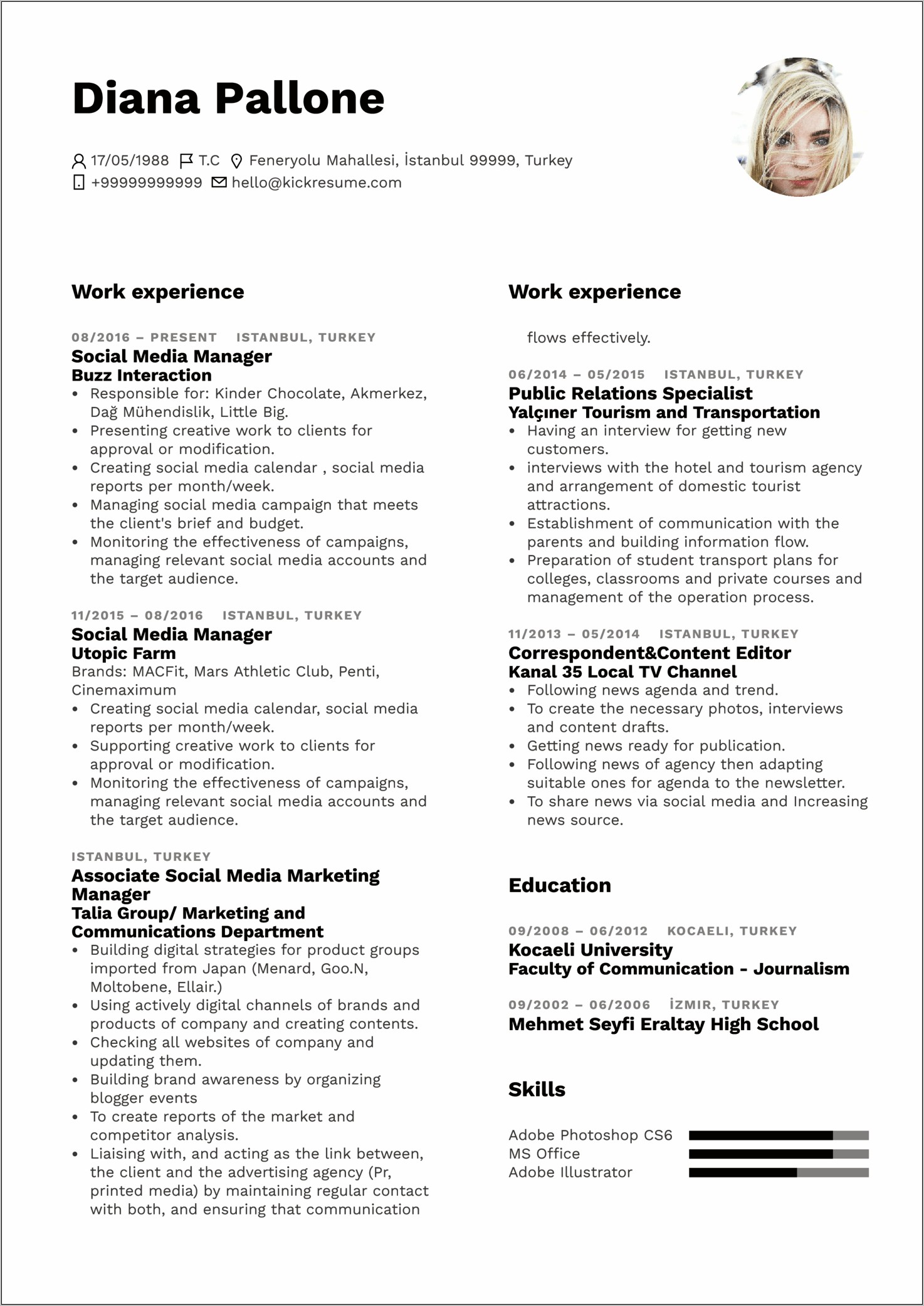 Social Media Manager Resume Example