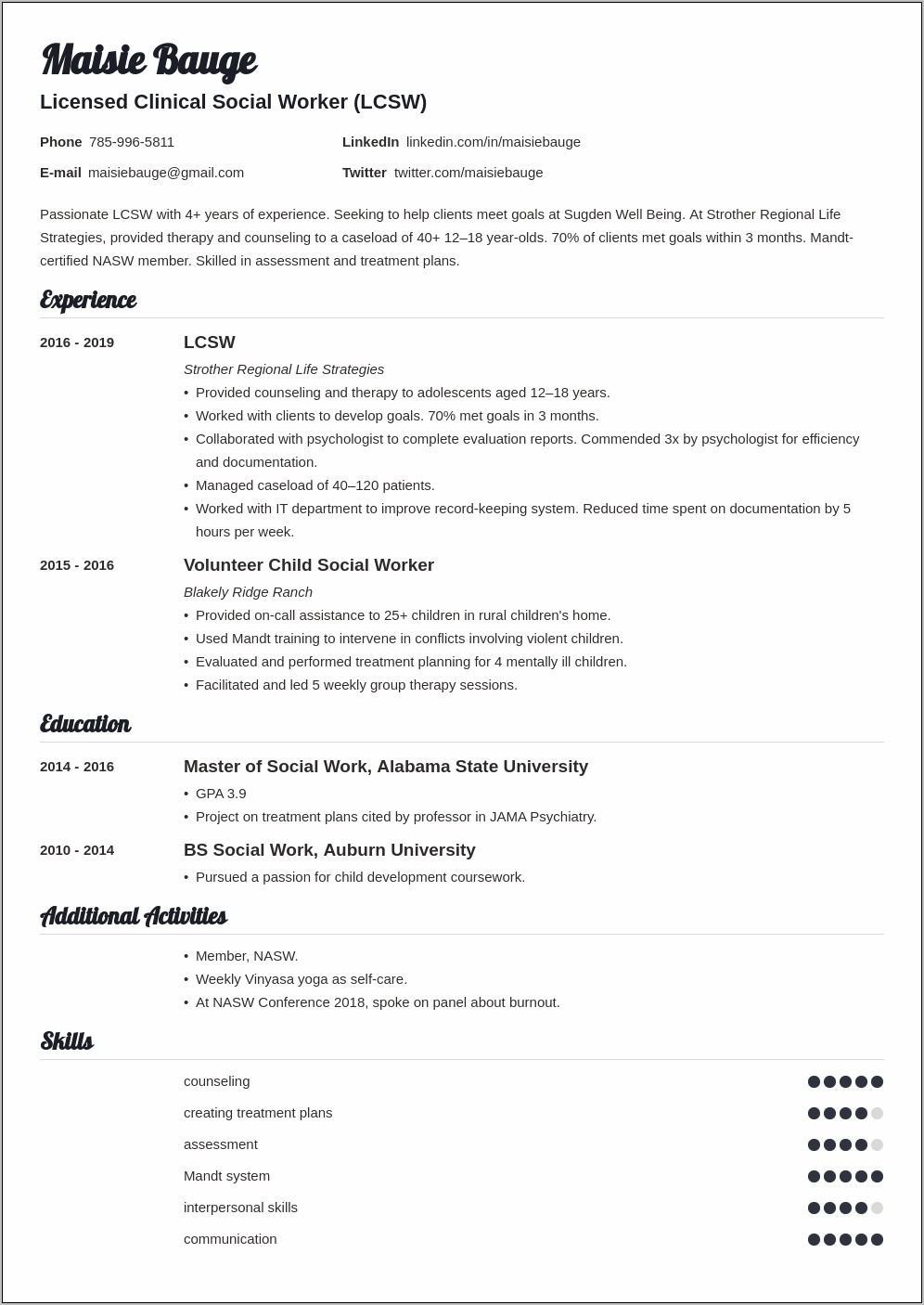 Social Worker Bsw Resume Examples