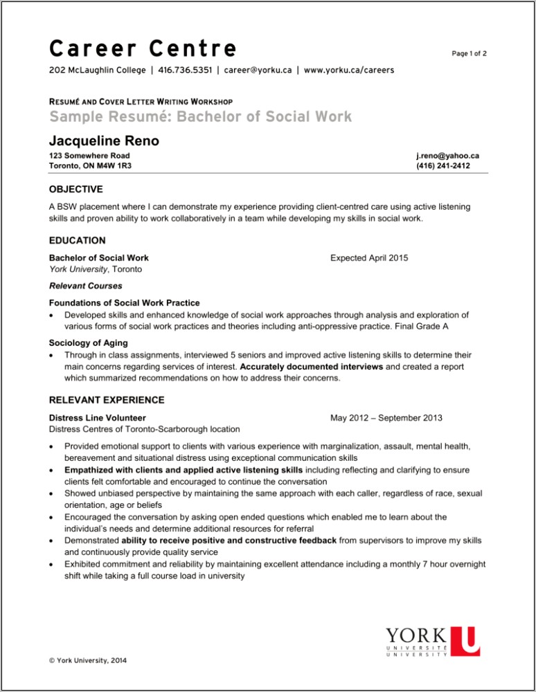 Social Worker Career Objective Resume