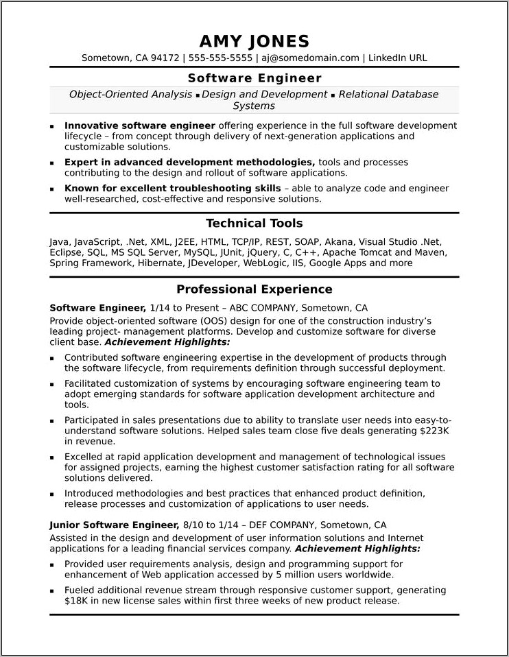 Software Developer Resume Profile Examples