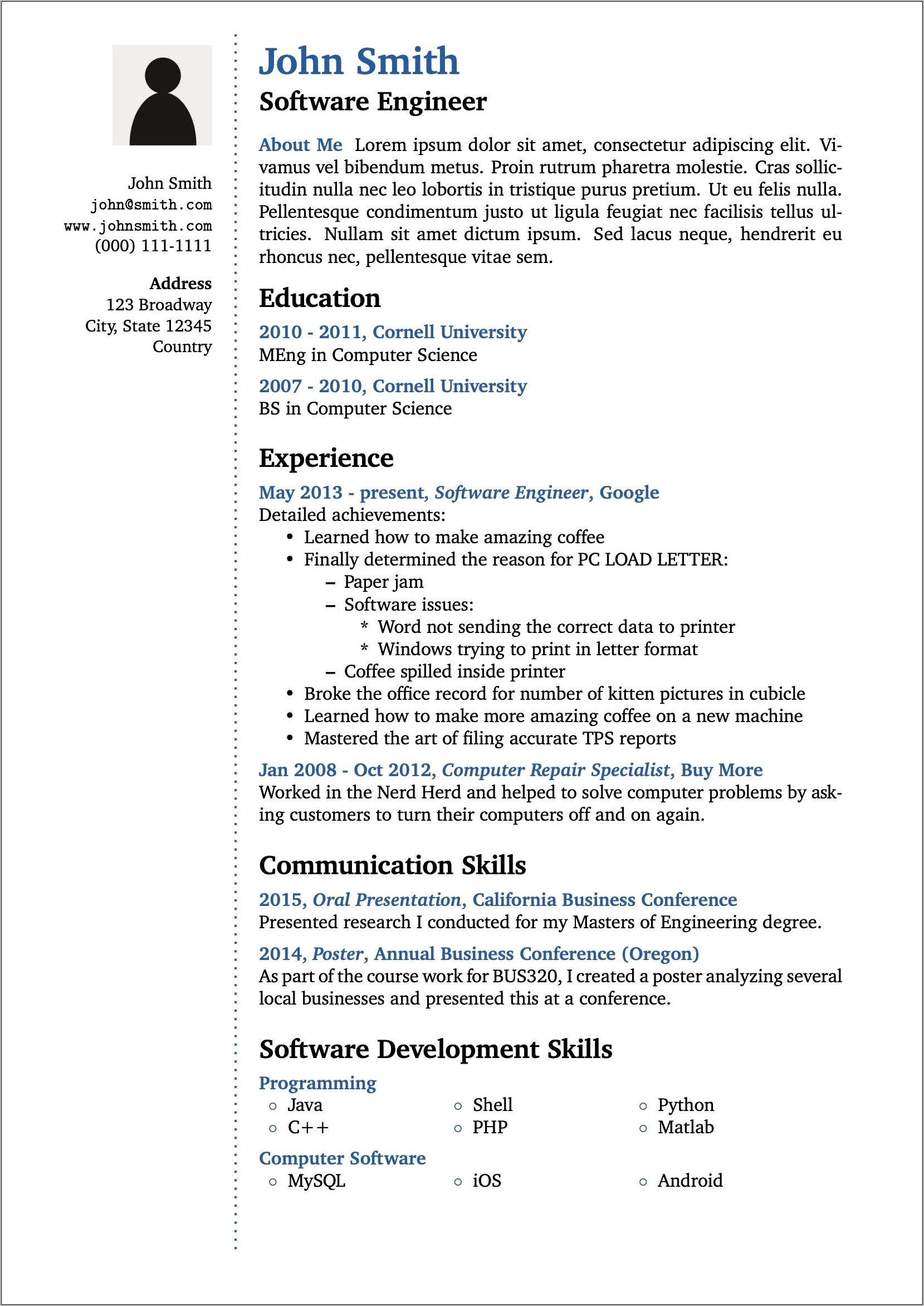 Software Developer Resume Skills Section