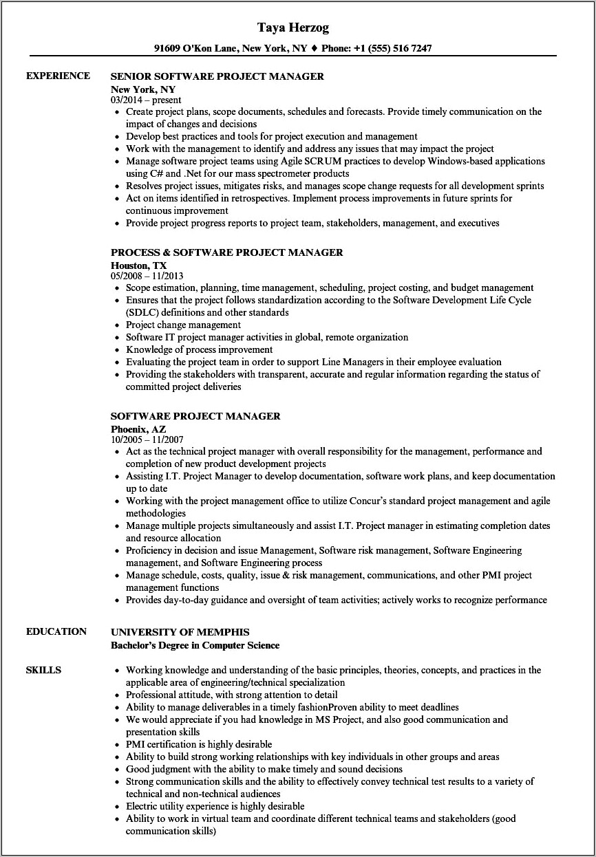 Software Development Manager Resume Agile