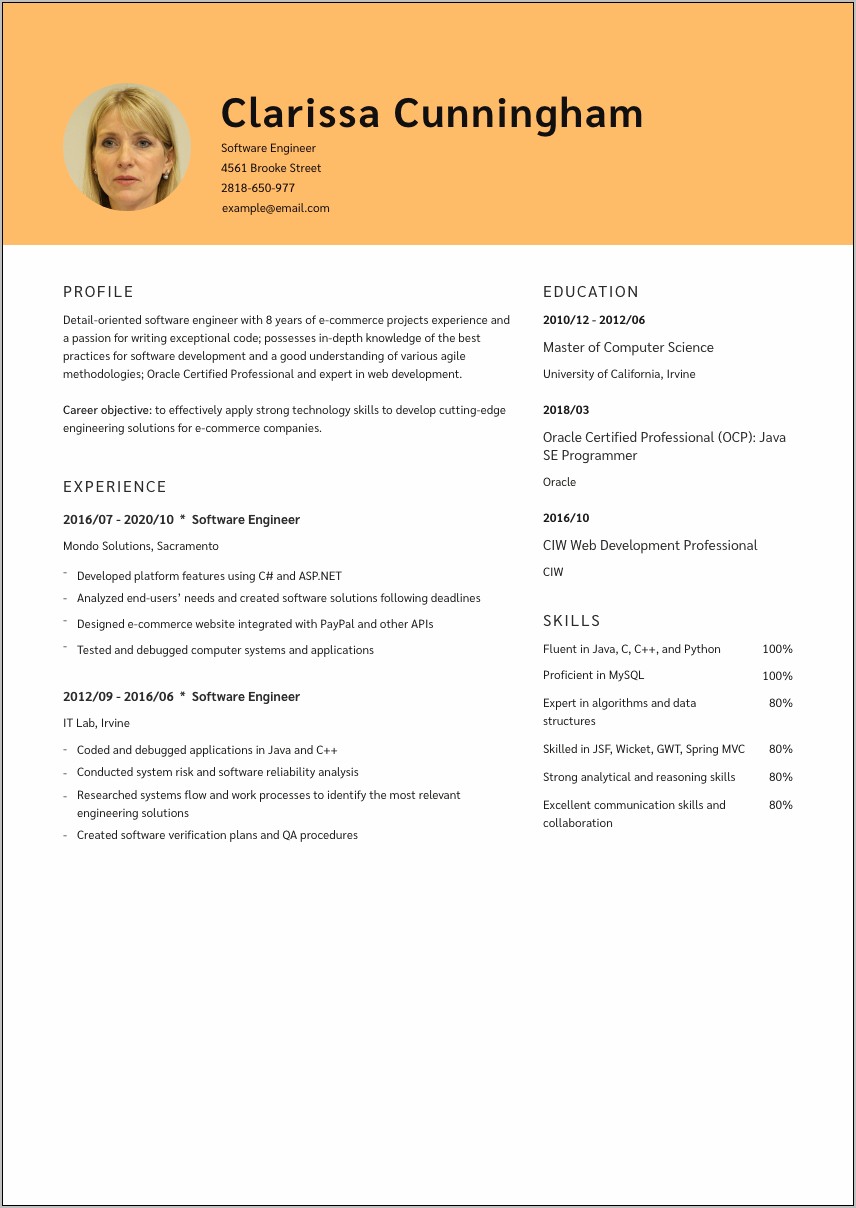 Software Engineer Career Objective Resume