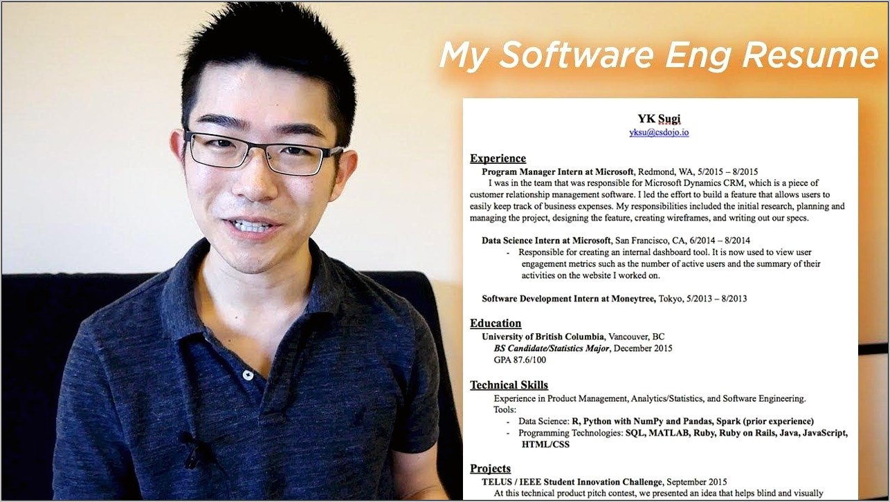 Software Engineer Internship Sample Resumes
