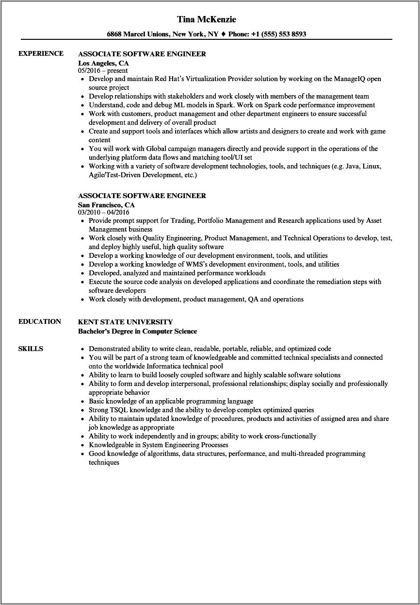 Software Engineer Objective In Resume