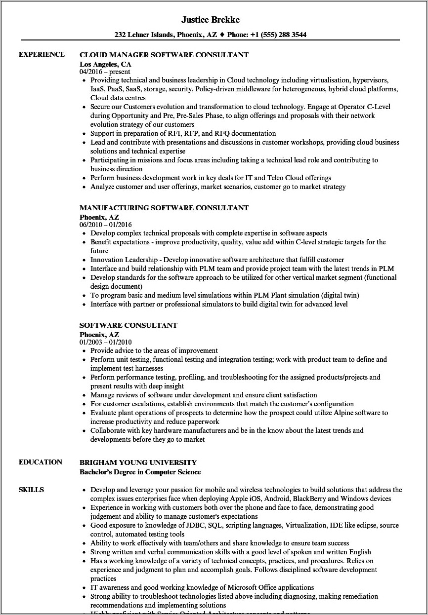 Software Implementation Consultant Resume Sample