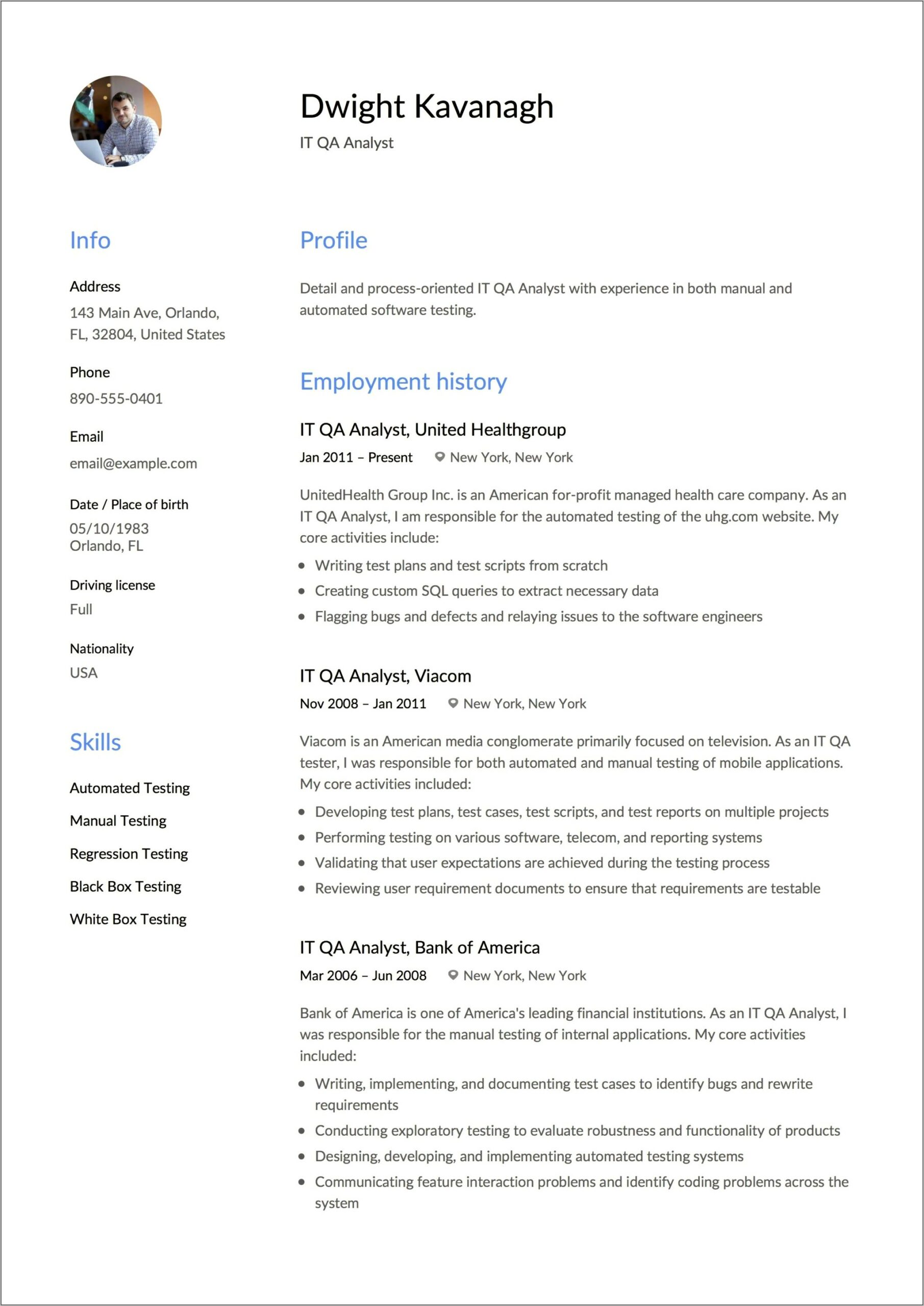 Software Qa Analyst Resume Examples
